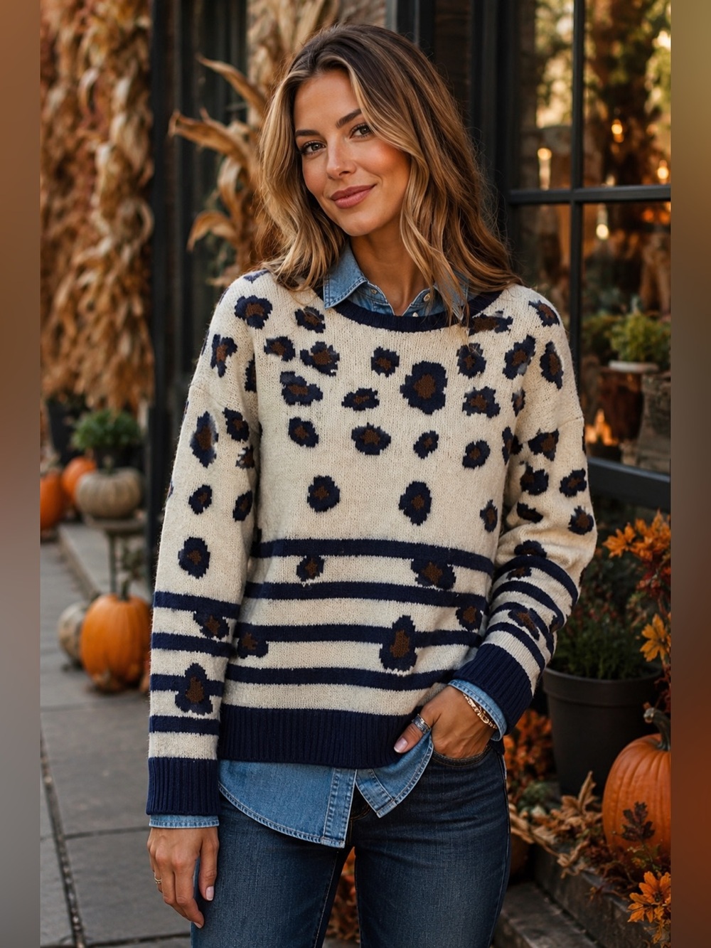LPA x Revolve Sweater 225 Leopard Stripe Knit XL Cozy Chic Statement